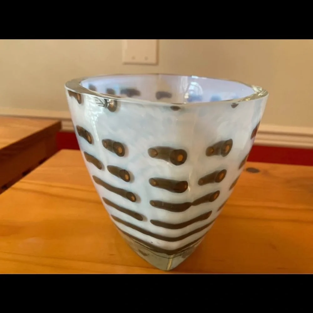Waterford Evolution Blue Bowl with White and Brown Dot Accents